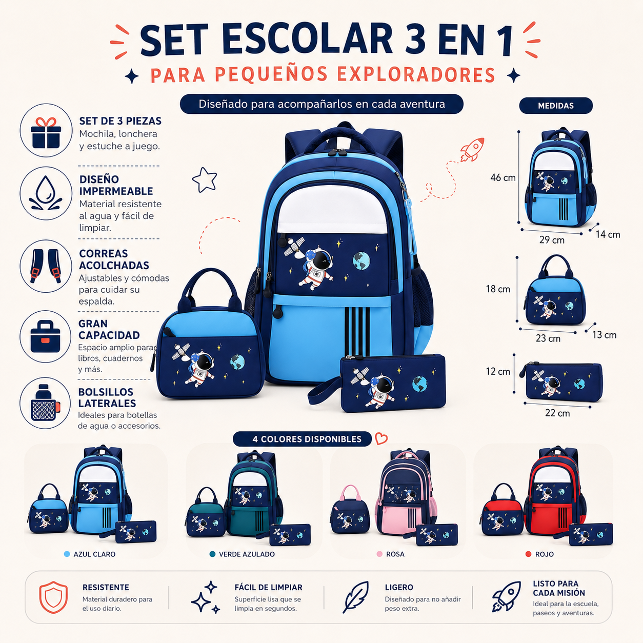 Pack Escolar Espacial de 3 Piezas