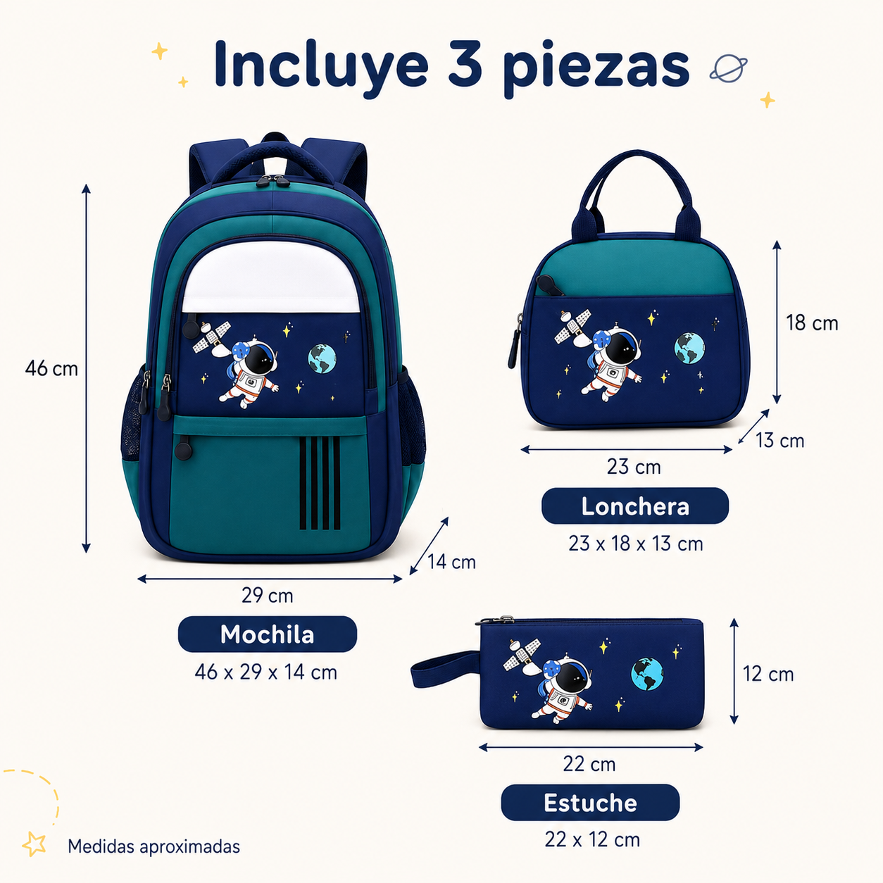 Pack Escolar Espacial de 3 Piezas