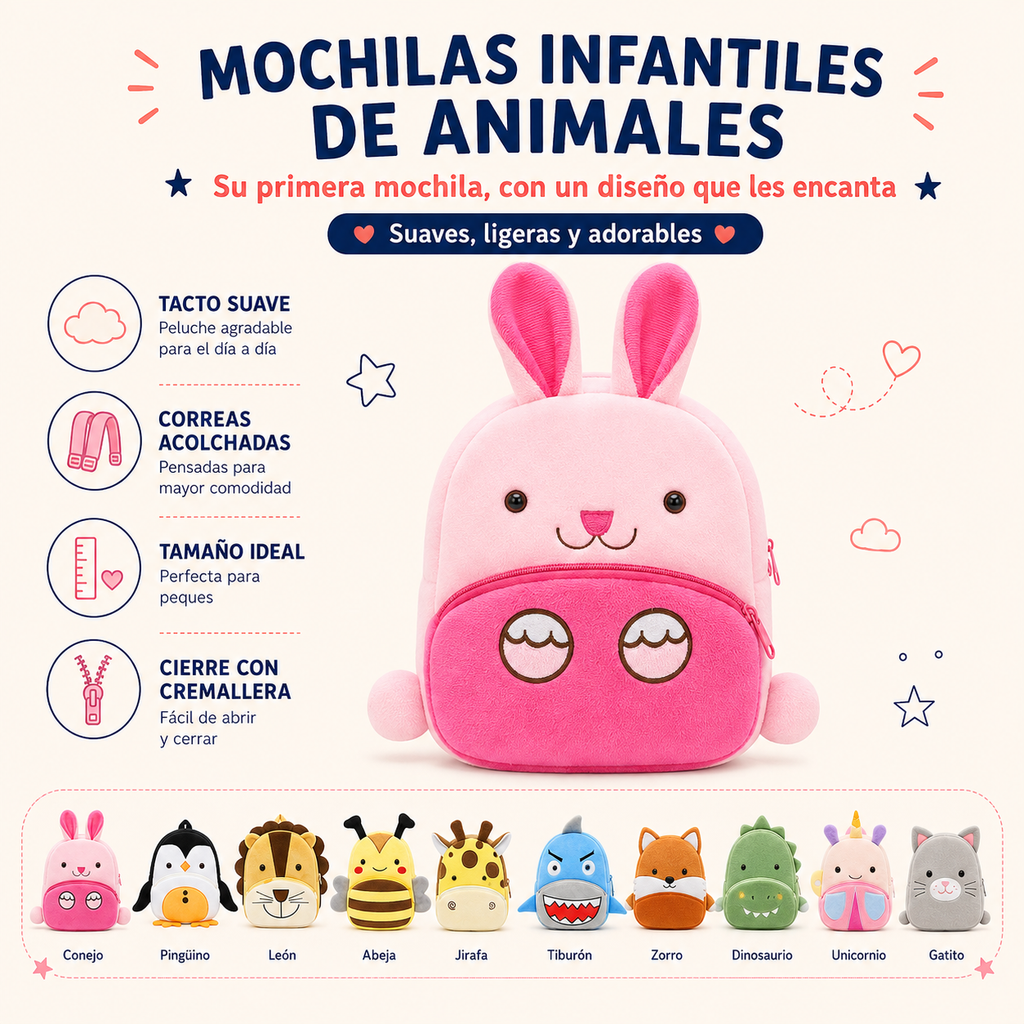Mochila Infantil de Animales 3D