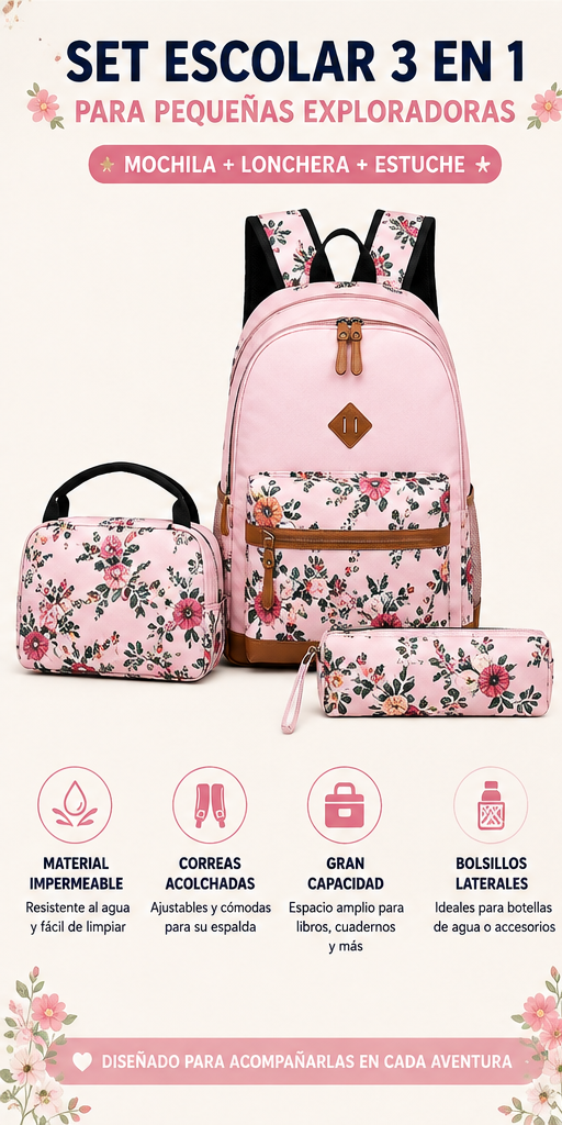 Pack Escolar Floral de 3 Piezas