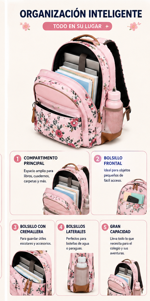 Pack Escolar Floral de 3 Piezas